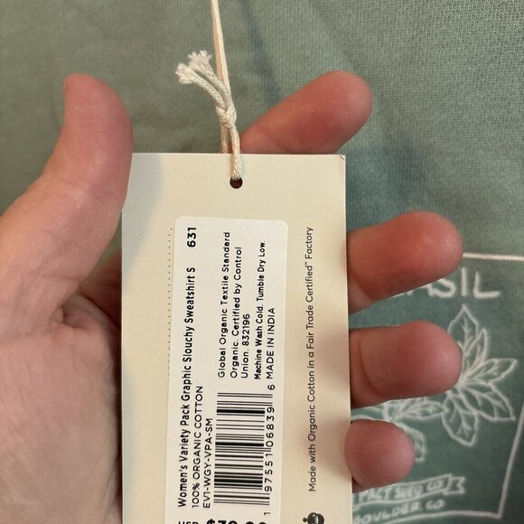 Pact Sweatshirt 100% Organic Fleece Women's Small Green Herb Graphic Sweatshirt - Picture 3 of 6